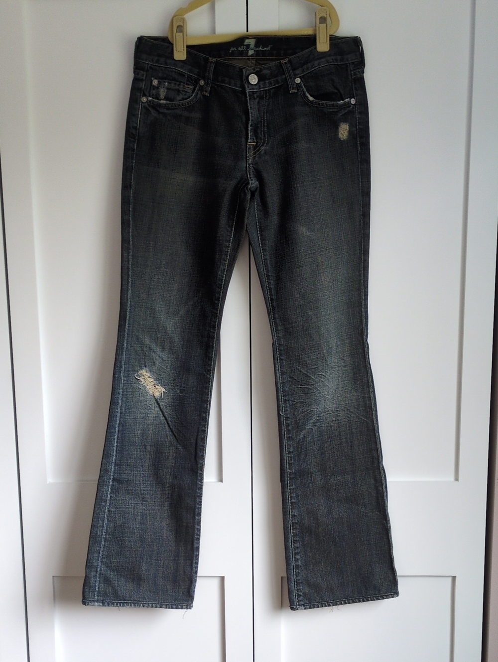 7 For All Mankind U075E061U Bootcut Jeans Dark Blue Low Rise Distressed